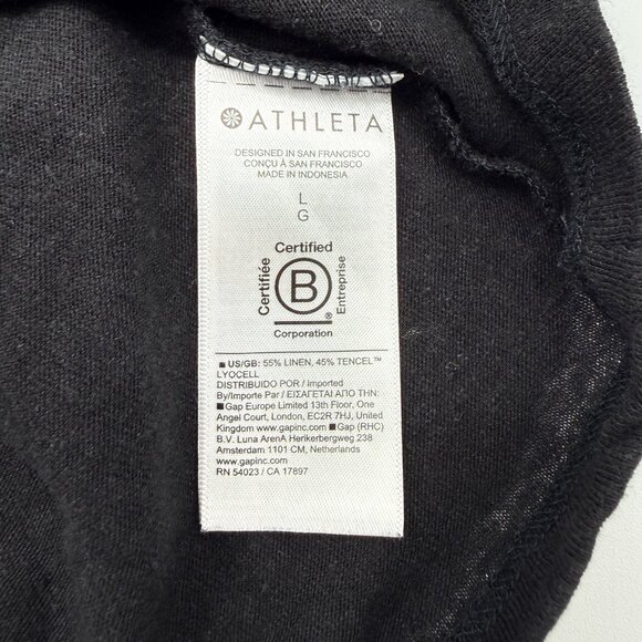 Athleta Getaway Tee Women’s L Black Linen Tencel Short Sleeve Crew Neck Top - Picture 5 of 10